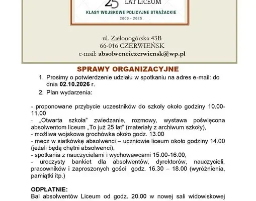 25-lecie Liceum w Czerwieńsku – spotkanie absolwentów już 9 października