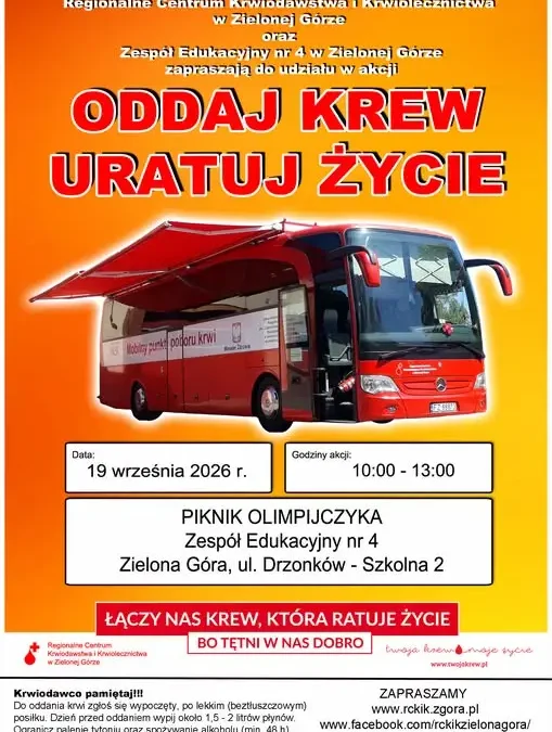 Piknik Olimpijczyka w Zielonej Górze z akcją oddawania krwi