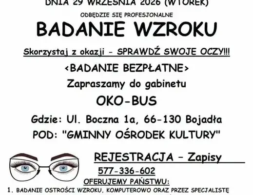 Profesjonalne badanie wzroku w Bojadłach – 29 września 2026