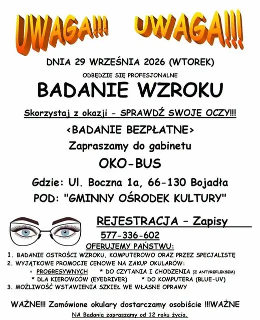 Profesjonalne badanie wzroku w Bojadłach – 29 września 2026