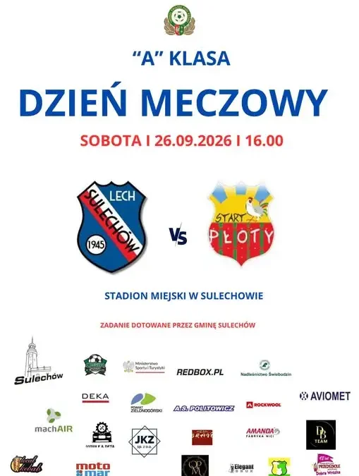 Lech Sulechów zagra z LZS Start Płoty. Mecz już w sobotę na stadionie miejskim