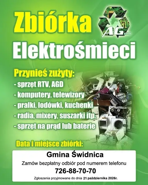 Gmina Świdnica: bezpłatny odbiór elektroodpadów z posesji – zgłoszenia do 21 października